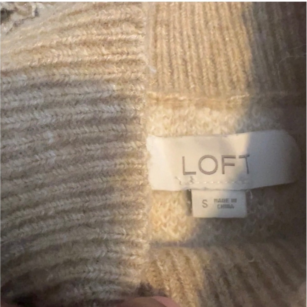 LOFT Women's Beige White‎ Buffalo Check Mock Neck Sweater Size S - Picture 2 of 6